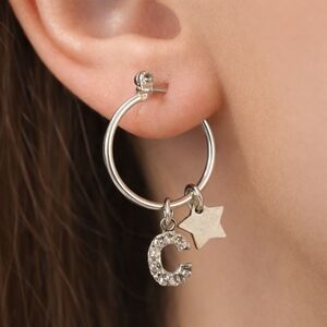 Justice Silver-tone Hoop Earrings Sparkling "C" & star-shaped charms - Girls